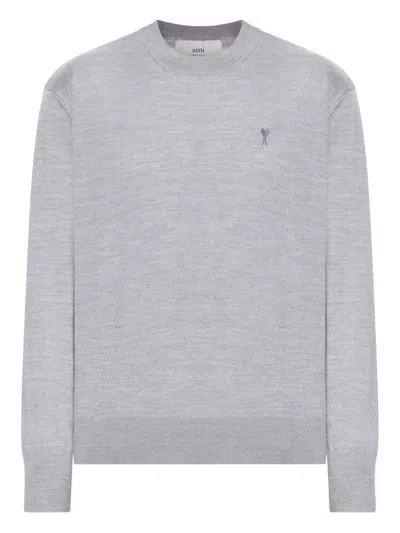 Ami Alexandre Mattiussi Ami Paris Ribbed Hem Sweater With Embroidered Logo In Gray