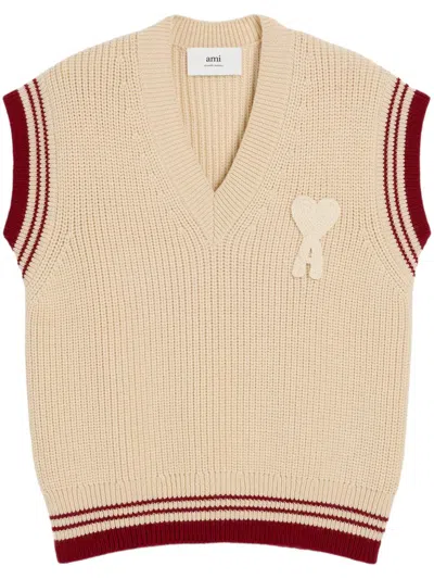 Ami Alexandre Mattiussi Ami Paris Ribbed Sweater Clothing In 136 White Cream