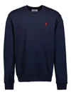 Ami Alexandre Mattiussi Ami Navy Blue Cotton Jersey Sweater With Signature Embroidered Motif In Black
