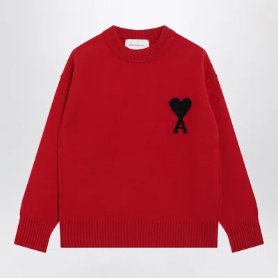 Ami Alexandre Mattiussi Ami Paris Ruby Red Ami De Coeur Virgin Wool Sweater