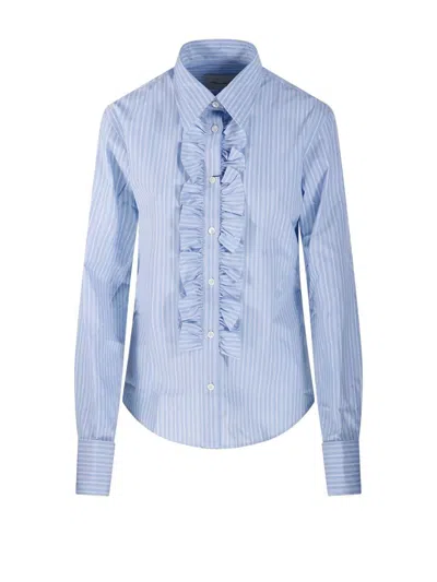 Ami Alexandre Mattiussi Ami Paris Cotton Long Sleeve Ruffled Adjusted Shirt In Blue