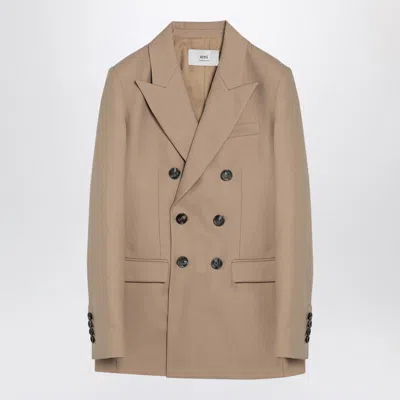 Ami Alexandre Mattiussi Ami Paris Sand-coloured Double-breasted Jacket In Wool Women In Beige