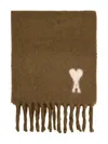 Ami Alexandre Mattiussi Brown Scarf With Adc Embroidery On The Front And Fringed Hem In Wool Blend Woman In Brown
