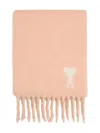 Ami Alexandre Mattiussi Fringed Rectangular Scarf In Soft Powder Pink With Jacquard Detail In Pink
