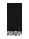 Ami Alexandre Mattiussi Ami Paris Ami De Coeur Wool Scarf With Fringed Edges In Black