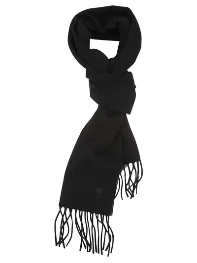 Ami Alexandre Mattiussi Ami Paris Scarf With Fringes And Logo In Black