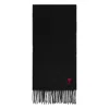 Ami Alexandre Mattiussi Ami Paris Ami De Coeur Wool Scarf With Fringed Edges In Black
