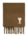Ami Alexandre Mattiussi Brown Scarf With Adc Embroidery On The Front And Fringed Hem In Wool Blend Woman In Brown