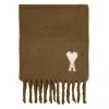 Ami Alexandre Mattiussi Rectangular Brown Alpaca Blend Scarf With Monogram Motif In Brown