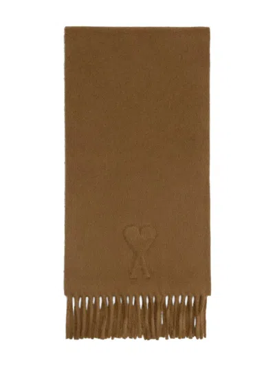 Ami Alexandre Mattiussi Rectangular Scarf Fringed Edges In Brown