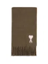 Ami Alexandre Mattiussi Rectangular Brown Alpaca Blend Scarf With Monogram Motif In Brown