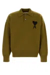 Ami Alexandre Mattiussi Heart-logo Wool Polo Sweater In Green