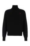 Ami Alexandre Mattiussi Merino Wool Black Turtleneck Sweater With Heart Logo In Black