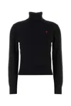 Ami Alexandre Mattiussi Wool Turtleneck Sweater With Ribbed Cuffs And Hem In Black