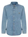 Ami Alexandre Mattiussi Adc Button-down Collar Logo-embroidered Denim Shirt In Blue
