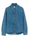 Ami Alexandre Mattiussi Adc Button-down Collar Logo-embroidered Denim Shirt In Blue