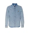 Ami Alexandre Mattiussi Adc Button-down Collar Logo-embroidered Denim Shirt In Blue