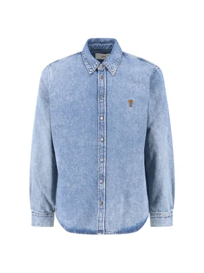 Ami Alexandre Mattiussi Mens Bleu Used Ami De Coeur Long-sleeve Cotton Shirt In Blue