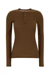 Ami Alexandre Mattiussi Long Sleeve Ribbed Lyocell T-shirt In Brown