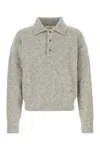 Ami Alexandre Mattiussi Heathered Knit Polo Shirt With Embroidered Logo In Gray
