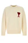 Ami Alexandre Mattiussi Heart Friend Wool Sweater With Exposed Stitching In Neutral
