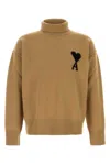 Ami Alexandre Mattiussi Wool Turtleneck Sweater With Ribbed Cuffs And Hem In Yellow
