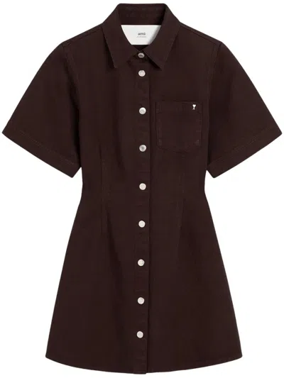 Ami Alexandre Mattiussi Ami Paris Short-sleeve Shirt Dress In Purple