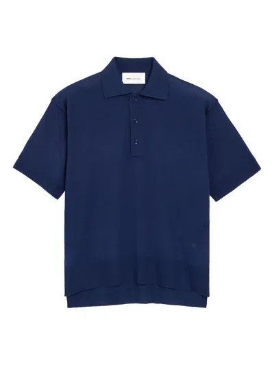 Ami Alexandre Mattiussi Ami Paris Short-sleeve Wool Polo Shirt In Blue