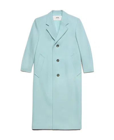 Ami Alexandre Mattiussi Ami Paris Single-breasted Long-sleeved Ribbed Coat In Blue