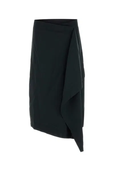 Ami Alexandre Mattiussi Wool Skirt Asymmetric Hem Draped Detail In Black