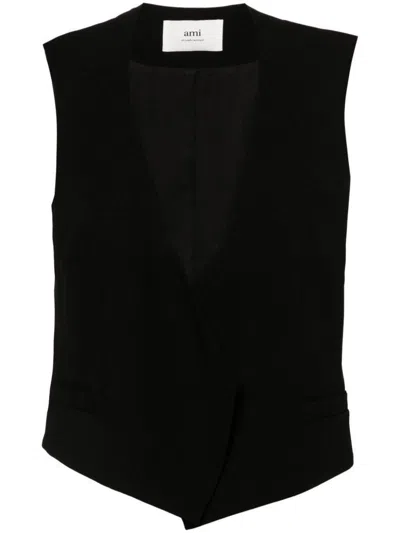 Ami Alexandre Mattiussi Ami Paris Wool Sleeveless Jacket In Black