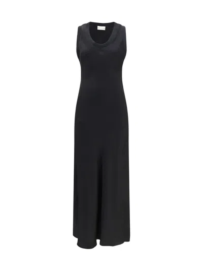 Ami Alexandre Mattiussi Ami Paris Sleeveless Long Fluid Satin Dress In Black