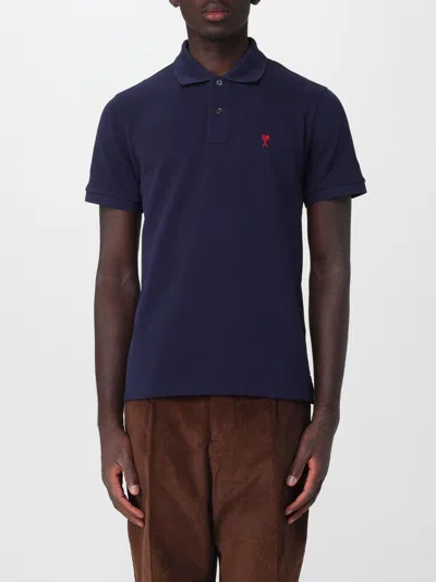 Ami Alexandre Mattiussi Ami Paris Slim Fit Embroidered Logo Polo Shirt In Organic Cotton In Blue