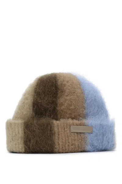 Ami Alexandre Mattiussi Ami Paris Striped Beanie In Brown