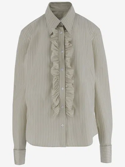 Ami Alexandre Mattiussi Ami Paris Striped Cotton With Ruffle Jabot Shirt In Neutral