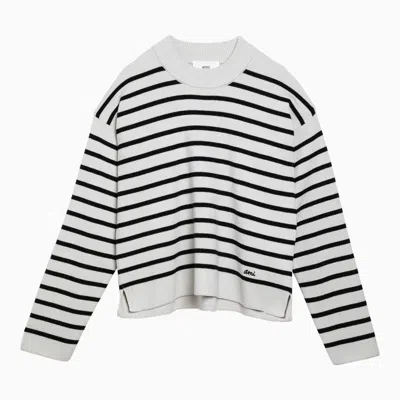 Ami Alexandre Mattiussi Ami Paris Striped Crew-neck Sweater In Gray
