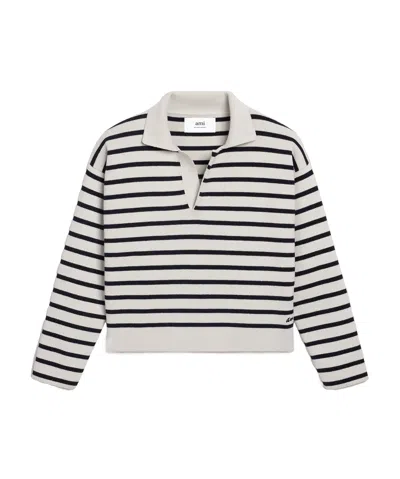 Ami Alexandre Mattiussi Ami Paris Striped Knitted Jumper In White