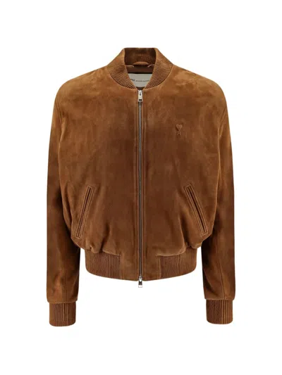 Ami Alexandre Mattiussi Ami Paris Suede Jacket In Camel