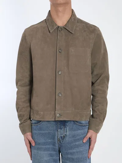 Ami Alexandre Mattiussi Ami Paris Suede Leather Jacket In Ash