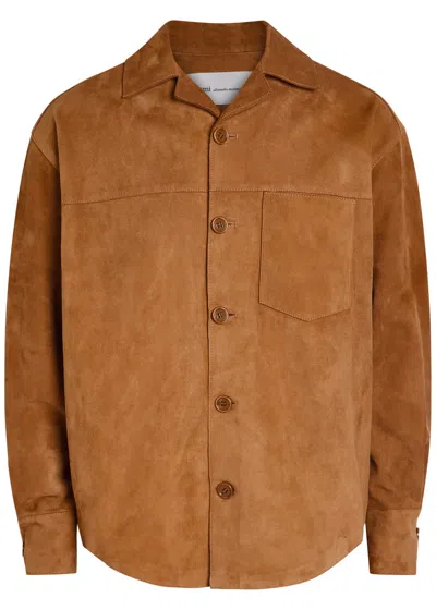 Ami Alexandre Mattiussi Suede Oversize Shirt Long Sleeves Chest Pocket In Brown