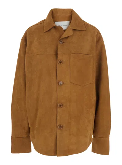 Ami Alexandre Mattiussi Ami Paris Suede Wide-collar Jacket In Brown