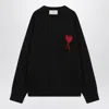 Ami Alexandre Mattiussi Ami Black Cotton Jersey Fleece Sweater With Monogram Motif In Black