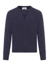 Ami Alexandre Mattiussi Ami Paris Logo Embroidered V-neck Cardigan In Blue