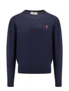 Ami Alexandre Mattiussi Merino Wool Sweater With Frontal Logo In Blue