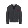Ami Alexandre Mattiussi Ami De Coeur Heather Grey Wool Cardigan In Gray