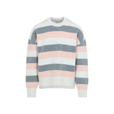 Ami Alexandre Mattiussi Ami Paris Grey Alpaca Striped Crewneck Sweater In Multi