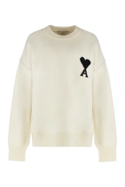 Ami Alexandre Mattiussi Ami Paris Sweater With Round Neck In Wool In White