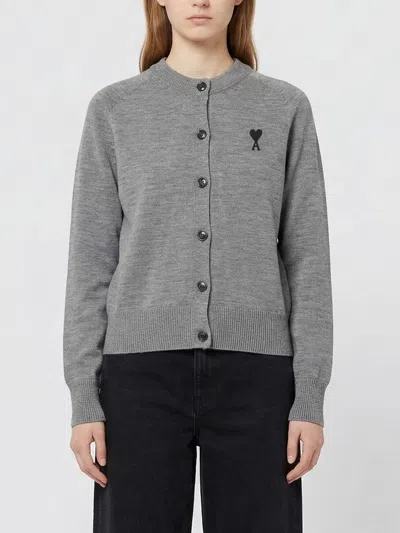 Ami Alexandre Mattiussi Grey Wool Crewneck Ami De Coeur Cardigan Grey In Gray