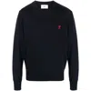 Ami Alexandre Mattiussi Ami Navy Blue Cotton Jersey Sweater With Signature Embroidered Motif