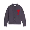 Ami Alexandre Mattiussi Heather Grey Wool Cardigan With Embroidered Logo In Gray